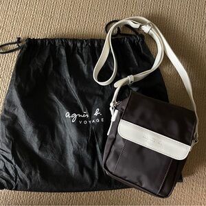 Agnes B. Voyage Dark Brown with White Leather Trim Crossbody Shoulder Bag